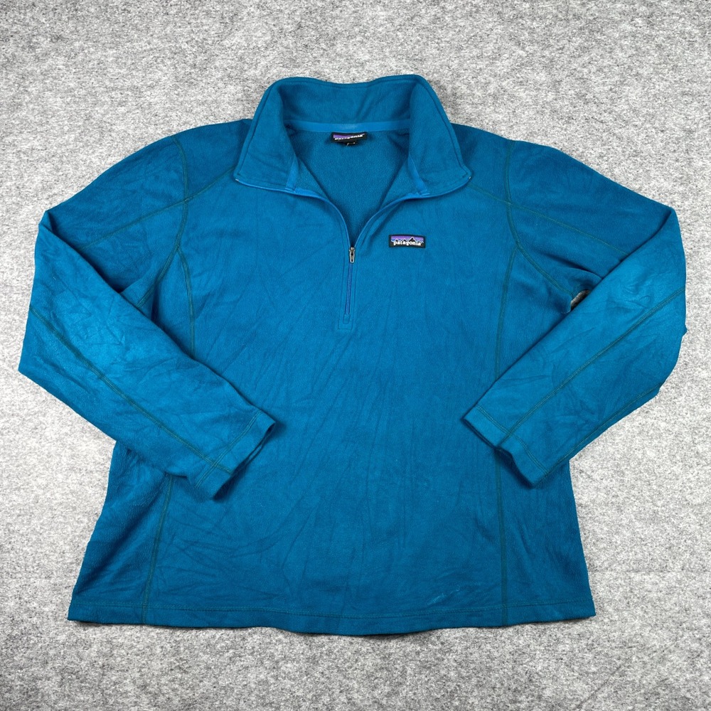 Patagonia Fleece Sweater Womens XL Teal Blue Micro D 1/4 Zip Outdoor Pullover